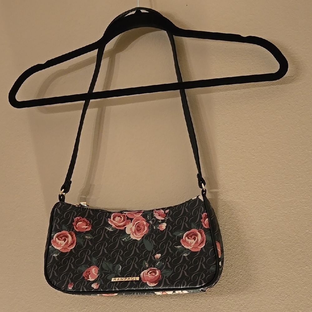 Vintage Rampage Black and Pink Floral Shoulder Bag with Textured Surface - Picture 2 of 2